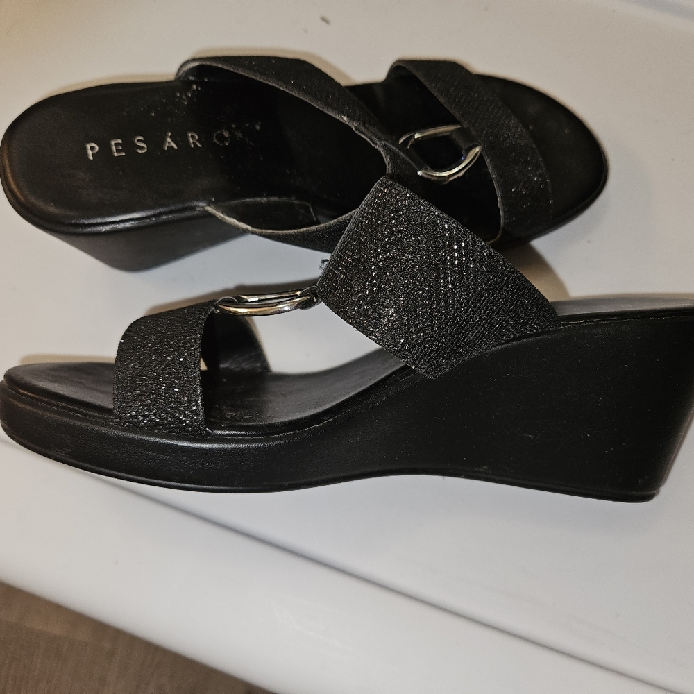 Pesaro Glittery Black Women's Wedge Sandals